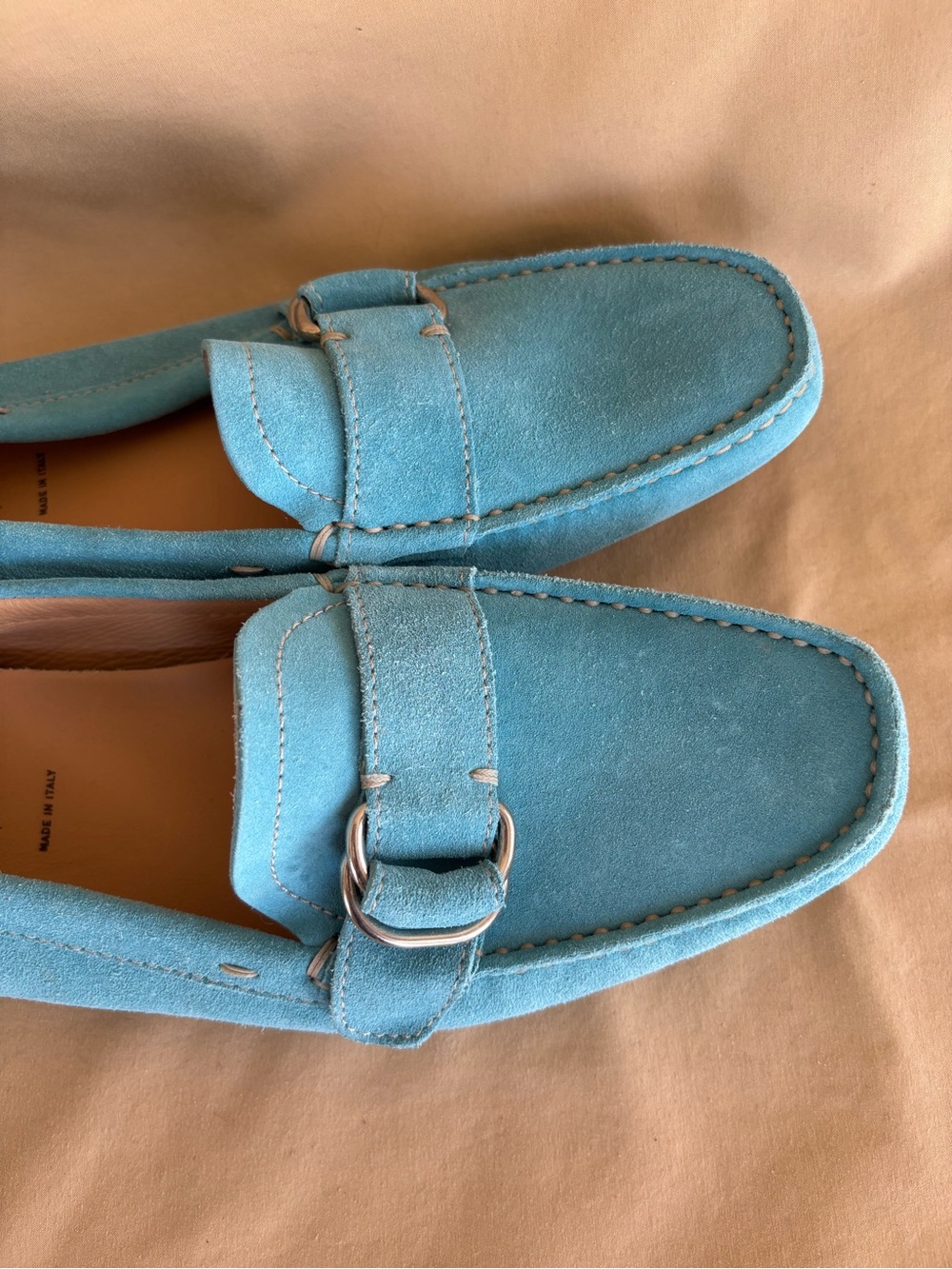 PRADA Turquoise Suede Buckle Loafers - Picture 4 of 7